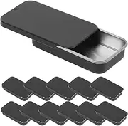 iplusmile 12Pcs Black Metal Tin Container Slide Lid, Rectangular Tins Box Empty Storage Organizer Tins with Lids for Lip Balm, Candies, Candles