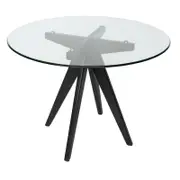 SK Designer Living | Replica Jean Prouve Inspired Round Glass Dining Table | Black Legs | 100cm
