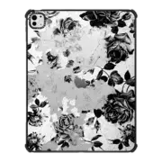 iPad Pro 13-inch (M4) iPad Impact Case Black and White Roses Flowers Pattern in Crackling Paint on Transparent Background