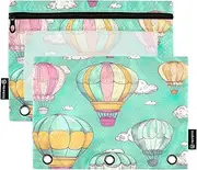 RPLIFE Zippered 3 Hole Binder Pouch with Clear Window, 2 Pack Girls Binder Zipper Pouch Kids School Supplies, 9.8″ × 7″, Cute Hot Air Balloons Clouds Green