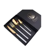 1Set Stainless Steel Western Food Set Steak Knife Fork Spoon Four Piece Set Gift Box Golden Tableware Banquet Gift For Home Kitchen