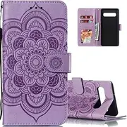 LEECOCO for Galaxy S10e Case Mandala Embossing Luxury PU Leather Flip Notebook Wallet Bookstyle Magnetic Stand Card Slot Folio Bumper Protection Cover for Samsung Galaxy S10e Mandala Light Purple LD