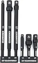 GEARWRENCH 6 Pc 1/4" Drive Hex Shank Impact Socket extensions - 1/4", 3/8" and 1/2" Drive sizes - 2-1/2" & 6" long - 84971A-02