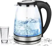 Bytebliss Electric Kettle, 2.0L LED Illuminated High Borosilicate Glass, Auto Shutoff, Boil-Dry Protection, 360° Base, Filter in Kettle Mouth, Transparent, 2 Liters