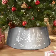 Metal Christmas Tree Collar, Silver Pine Trees Mini Tree Ring Decor 23 Inch D...