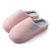 Pink Plush Lined Anti-Slip Winter Slippers Warm Indoor Slides for Men and Women