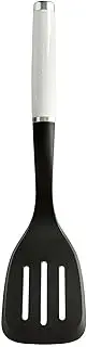 KitchenAid Soft Touch Slotted Turner Nylon White - Withstands Up to 232°C | Ergonomic Non-Slip Silicone Handle | Three Drainage Slots, Gentle on Non-Stick Surfaces | Ideal for Lifting and Turning Fish