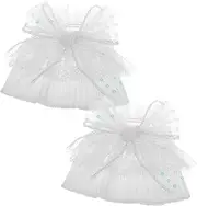 [ANDRESLAD] Lace Hand Sleeves for Women's Wedding Gown White Removable Cuffs with Sequin Bow Elegant Bridal Accessory Set