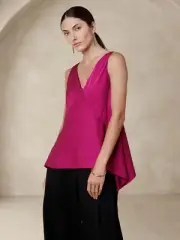 NWT Banana Republic Rosella V-neck Top XS X-SMALL Camu Berry Red Lined Tank