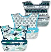 green sprouts Snap & Go Wipe-off Bibs (3pk)-Blue Dinosaurs, Blue,