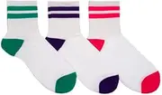 [Everything Legwear] Sock House Co. Anklet Socks (3 Pair) - Athletic Stripe - One Size Fits Most, Sock House Co. 3pr Anklet Socks Green, Purple, Pink, One Size