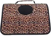 Pet Outdoor Handbag,Leopard Pattern Travel Carrying Case Foldable Shoulder Bag Portable Dogs Backpack Breathable Outing Bag,S