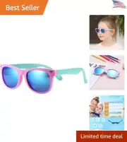 TPEE Rubber Kids Polarized Sunglasses - Flexible - Age 3-10 - Pink Frame/Blue