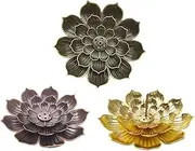 Loopunk 3 Pcs Decorative Lotus Incense Holder,Holder Artistic Lotus Flower Censer Plate Incense Tray,Detachable Ash Catcher Portable Censer for Indoor Outdoor Use(Gold,Bronze,Reddish Brown)