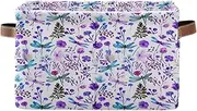 Purple Flowers Teal Dragonflies Fabric Storage Organizer, Decorative Rectangle Nursery Storage