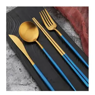GM1002不鏽鋼304珊瑚藍UG珊瑚紅RG金色餐刀餐叉湯匙 筷子4件組