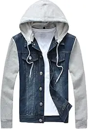 [PASOK] Men's Denim Distressed Jacket Casual Slim Fit Button Down Jeans Coat