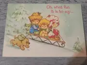 Vintage Strawberry Shortcake Christmas Card Sled In Snow 1982 Unused Envelope