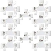 JACKYLED LED Strip Connector 4 Pins 10PCS T Shape, 10mm RGB Quick Splitter Corner Connector Solderless Gapless Adapter Clip for RGB SMD 5050/3528 Multicolor LED Strip Light Connectors