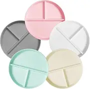 WAYGYMBBD Unbreakable Divided Plates for Kids Adults 9 Inch 5Pcs，Round Portion Control Plate,3 Compartment Plates with Dividers，Microwave and Dishwasher Safe