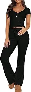 [LACOZY] Women's Tracksuits Summer Short Sleeve Two Piece Gym Outfit Wide Straight Leg Pants Activewear Casual Co Ord Sets
