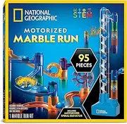 Blue Marble National Geographic Marble Run with Motorized Elevator - 95-Piece Marble Maze Kit with Motorized Spiral Lift, 20 Marbles, Storage Bag & More, Perpetual Motion Machine, Marble Game