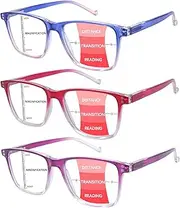 COJWIS 3-pack Progressive Multifocus Reading Glasses Blue Light Blocking for Women Men Spring Hinge Computer Readers