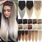 THICK 100% Human Hair Extensions Clip in Hair Extensions Full Head 8 Pieces Weft