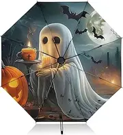 [PDZRMY] UV Protection Travel Umbrella Halloween Pumpkin Candle Compact for Rain and Sun - Auto Open and Close UPF 50+ Windproof Portable 46” Sun Umbrella for Women and Men