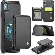 ELEPIK for iPhone Xs Max Case, Removable Magnetic Wallet Case with Card Holder, Kickstand, [Compatible with MagSafe] [RFID Blocking] Durable PU Leather Phone Case with Wireless Charging, Black
