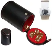 6 Yellow Transparent Glitter Dice +PU Leather Red Felt Lined Cup Compartment Box