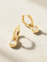 [David Yurman] David Yurman - Petite Cable Huggie 18-karat Gold Diamond Hoop Earrings - One size One size Gold