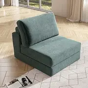 YVDNHP Single Modular Sectional Sofa, Middle Section Sofa for Free Combination, Single Sectional Sofa with 1 Pillow, Comfy Teddy Fabric Home Sofa Couch with No Assemble (Green)