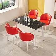 60 * 120cm Dining Office Conference Table with 4 Chairs Set, Reception Meeting Table Coffee Table and Chair Set, Black Desktop (Color : Red)