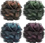 Loofah Bath and Shower Sponge Pouf,Mesh Brush Ball Exfoliating Body Scrubber Ball Pack of 4（60g/pcs）