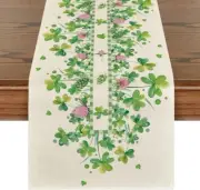 Shamrocks Flower St. Patrick's Day Table Runner, Seasonal Holiday Kitchen Dining