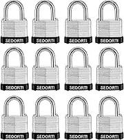 Laminated Steel Padlock Set, 1-1/4" Wide Body, Small Heavy Duty Locker Lock, Keyed Alike Padlocks, Lock for Gym Locker, Luggage, Suitcase, Baggage, Toolbox, Case, Pack of 12