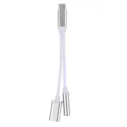 2Pcs 2 in 1 Type-C Headphone 3.5mm Jack Adapter Audio Cable for Samsung Xiaomi Huawei Letv SILVER COLOR