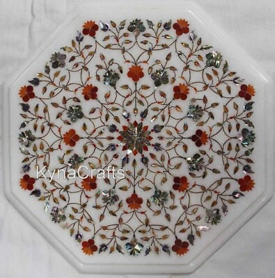 Natural Gemstone Inlay Work Hallway Side Table Octagon Marble Coffee Table Top
