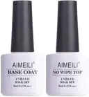 AIMEILI Soak Off UV Gel Polish Base Coat & No Wipe Top Coat Set Upgraded Formula