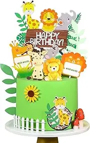 21 PCS Jungle Safari Animal Cake Toppers Picks Jungle Animals Cake Decorations Cute Lion Elephant Giraffe Cupcake Topper for Jungle Theme Animals Party Baby Showers Birthday Party