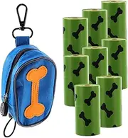 BUGUUYO 8Rolls Portable Dog Waste Pouch Oxford Cloth Zipper Bag Disposable Dog Trash Bags for Easy Leash Attachment Essential Dog Poo Bag Holder