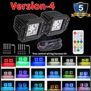 Pair 48W Led Work Light Bar Flush Mount Pods RGB Halo Color Changing Chasing Kit
