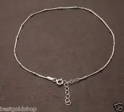 Adjustable Snake & Ball Chain Anklet Bracelet Real Solid 925 Sterling Silver