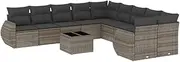 vidaXL Grey Garden Sofa Set - Outdoor Patio Furniture with Cushions/Modular Design/Storage/Glass Table - 11 Piece PE Rattan Seating for Terrace/Backyard