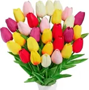 JIFTOK 30pcs Multicolor Fake Tulips Artificial Flowers for Decoration, Mix