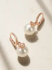 [Mikimoto] Mikimoto - Cherry Blossom 18-karat Rose Gold, Pearl And Diamond Earrings - White - One size One size White