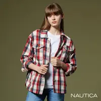 在飛比找momo購物網優惠-【NAUTICA】女裝 格紋雙口帶襯衫(紅)