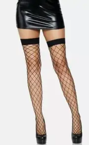 Fish Net Thigh High Stockings Pirate Black with Band Top by Leg Avenue 9014