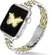 [Ocaer] Compatible with Apple Watch Strap 42mm 41mm 40mm 38mm, Slim Stainless Steel Metal Band for Apple Watch Series 10 9 8 7 6 5 4 3 2 1 SE, Elegant Apple Watch Bracelet for Women (Silver & Gold)